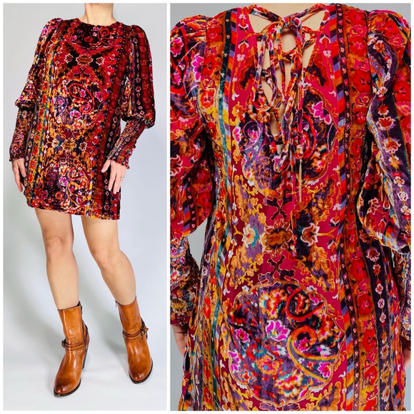 ANTHROPOLOGY Womens Dress Velvet Mini Cocktail Dress Size 4 Burgundy Red Orange - Picture 1 of 15